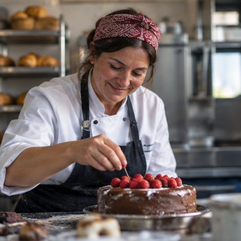 Pâtissière au travail