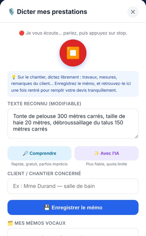 Écran de dictée pendant l’écoute : le texte s’écrit au fur et à mesure